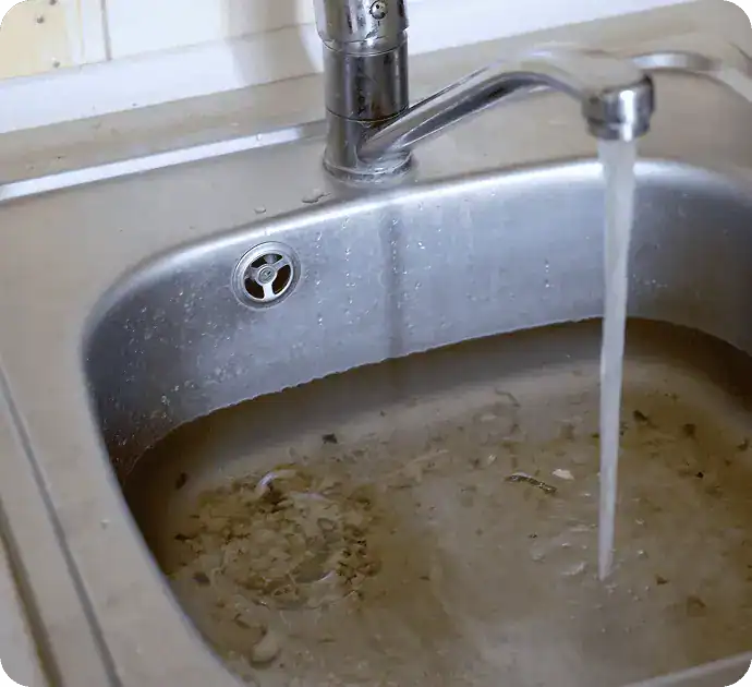 Kitchen sink backup requiring a blocked drain plumber